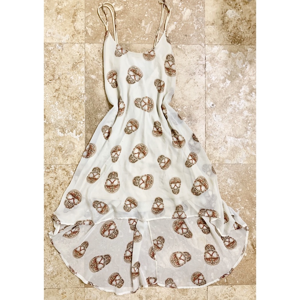 Cream Skull Hgh Low Strap Skull Asymmetrical Dress